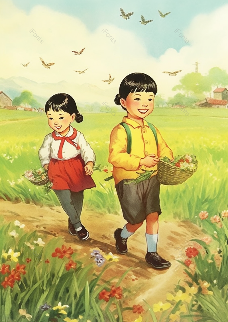 卡通春天油菜花儿童人物插画背景,插画/手绘图,插画/手绘图库,插画/手绘图下载,插画/手绘